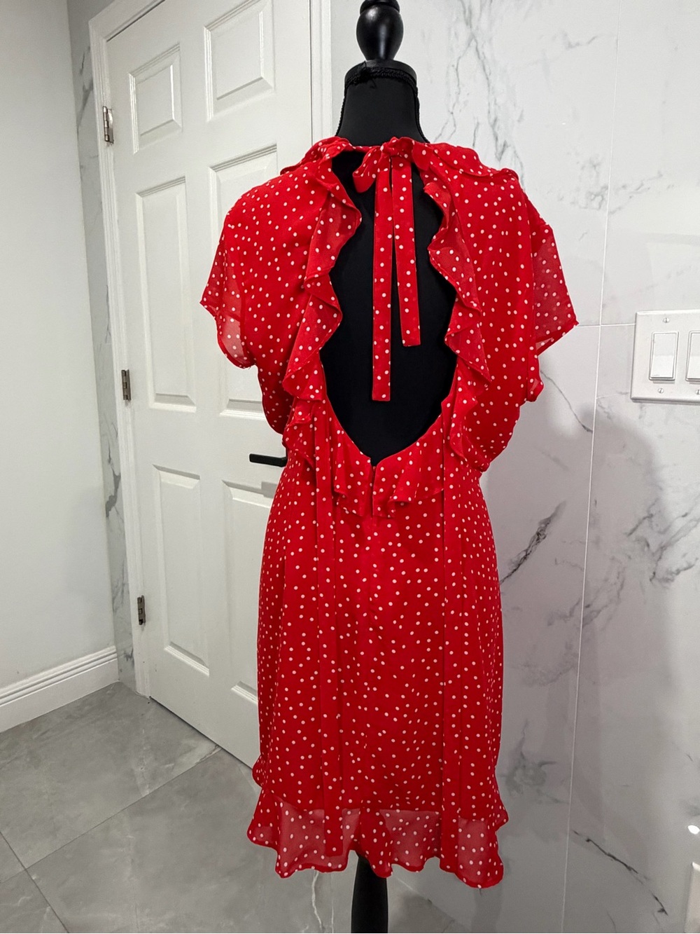 Red Polka Dot Ruffle Wrap Dress - Picture 1 of 11